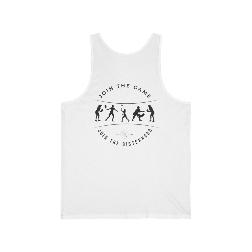 White tank top with sports silhouette design