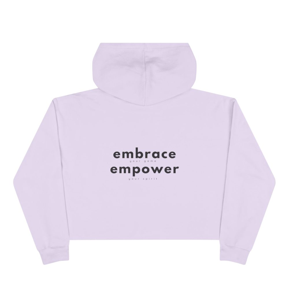 Lilac hoodie with 'embrace empower' text design