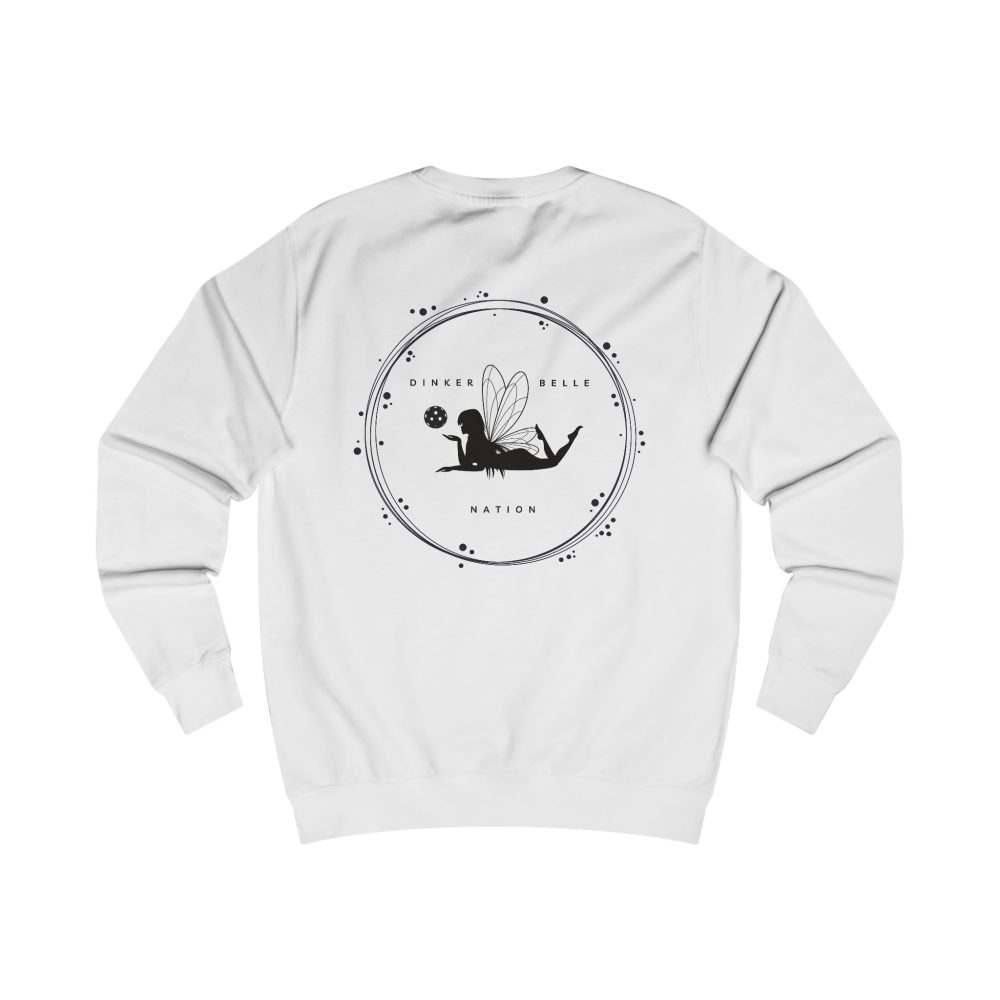 White sweatshirt with fairy silhouette design on back.
