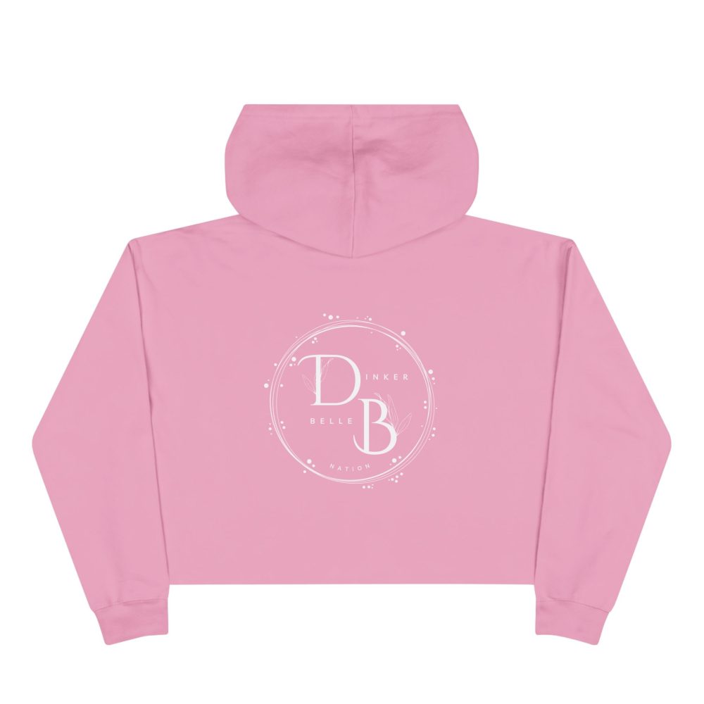 Pink hoodie with white circular logo design
