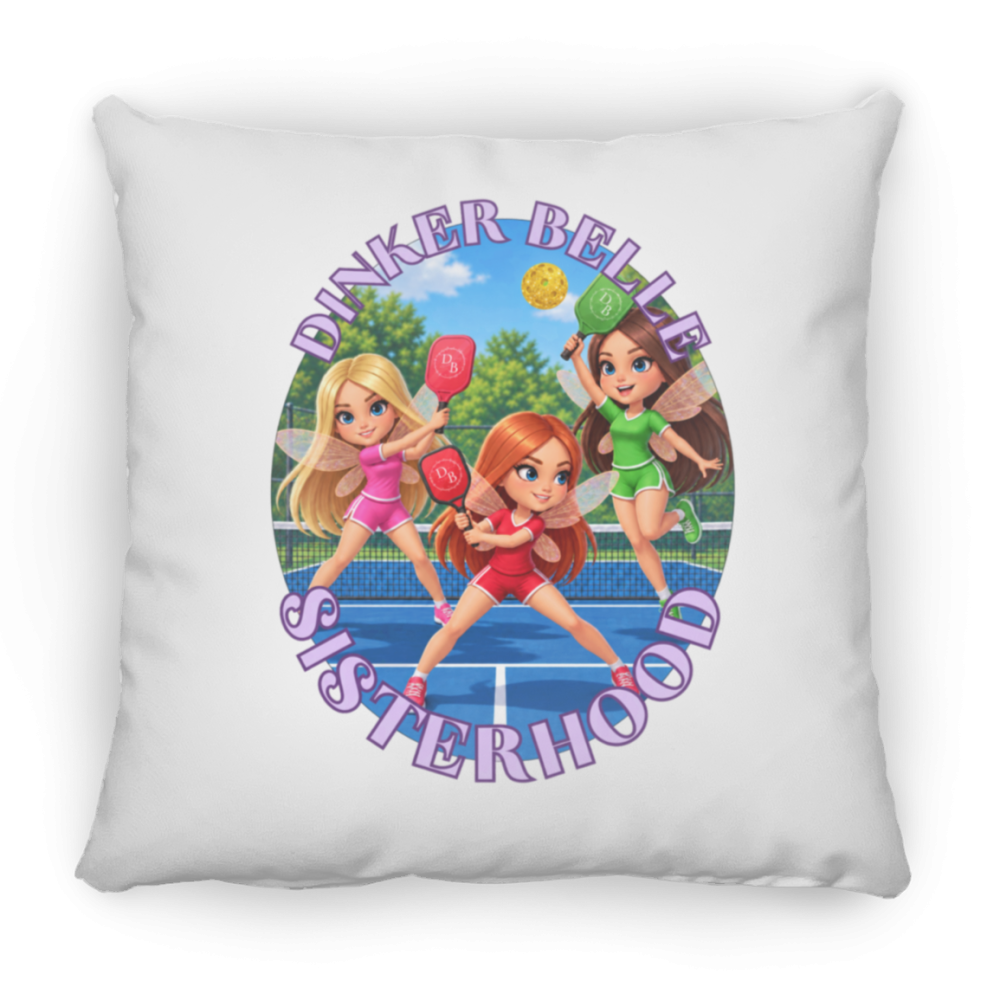 White pillow with fairy girls playing pickleball